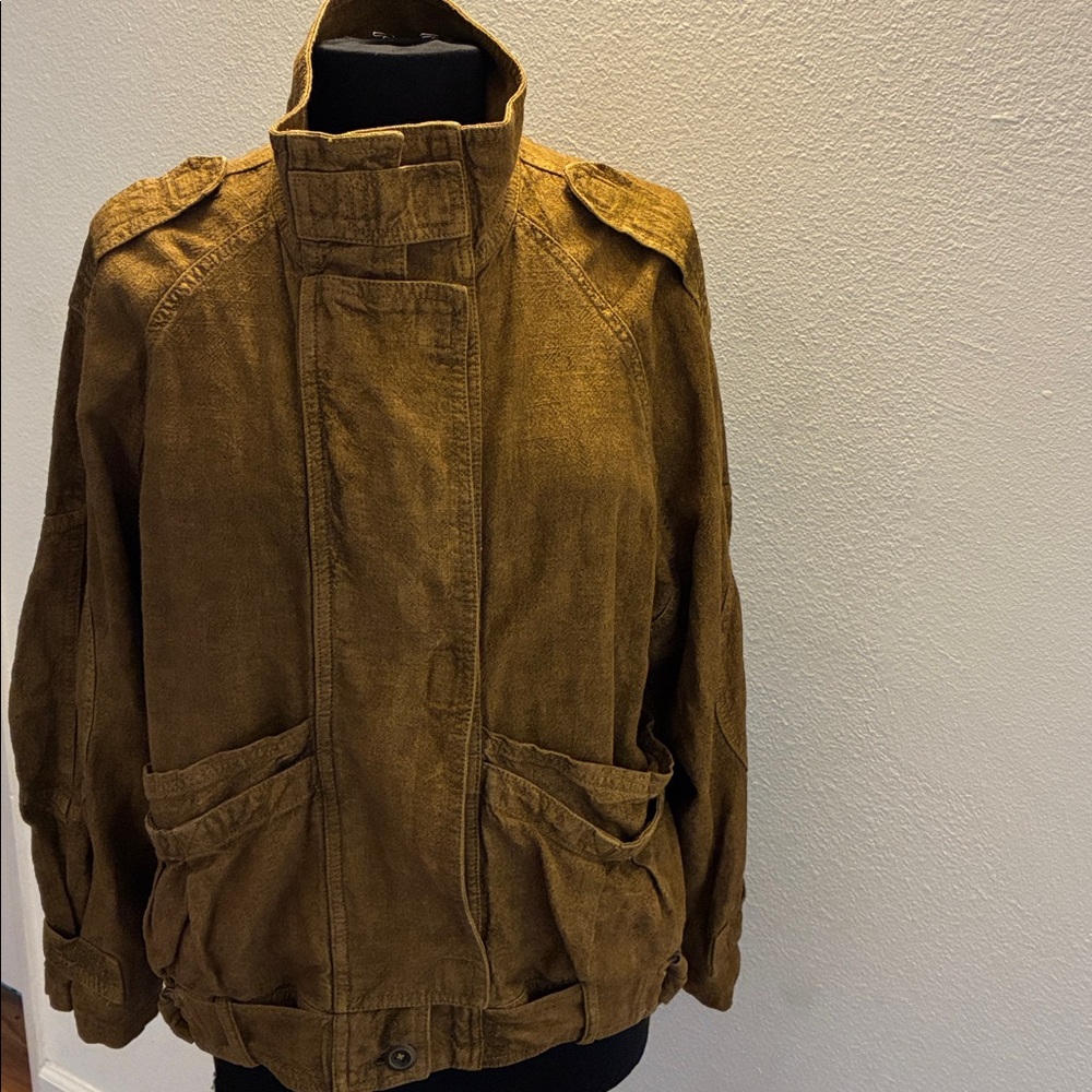 Free People Jayde Mustard Linen Safari Bomber Jacket Small 44” Chest $168 NWOT - Picture 5 of 15